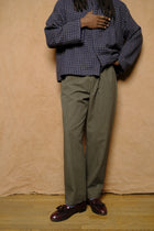 cafe pant in army green cotton linen canvas