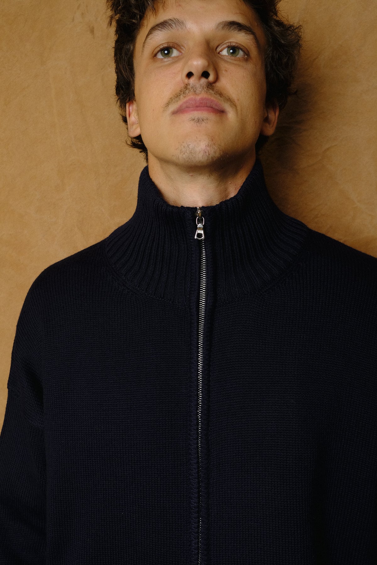 extrafine merino wool double zip in navy