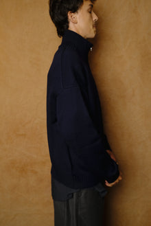 extrafine merino wool double zip in navy