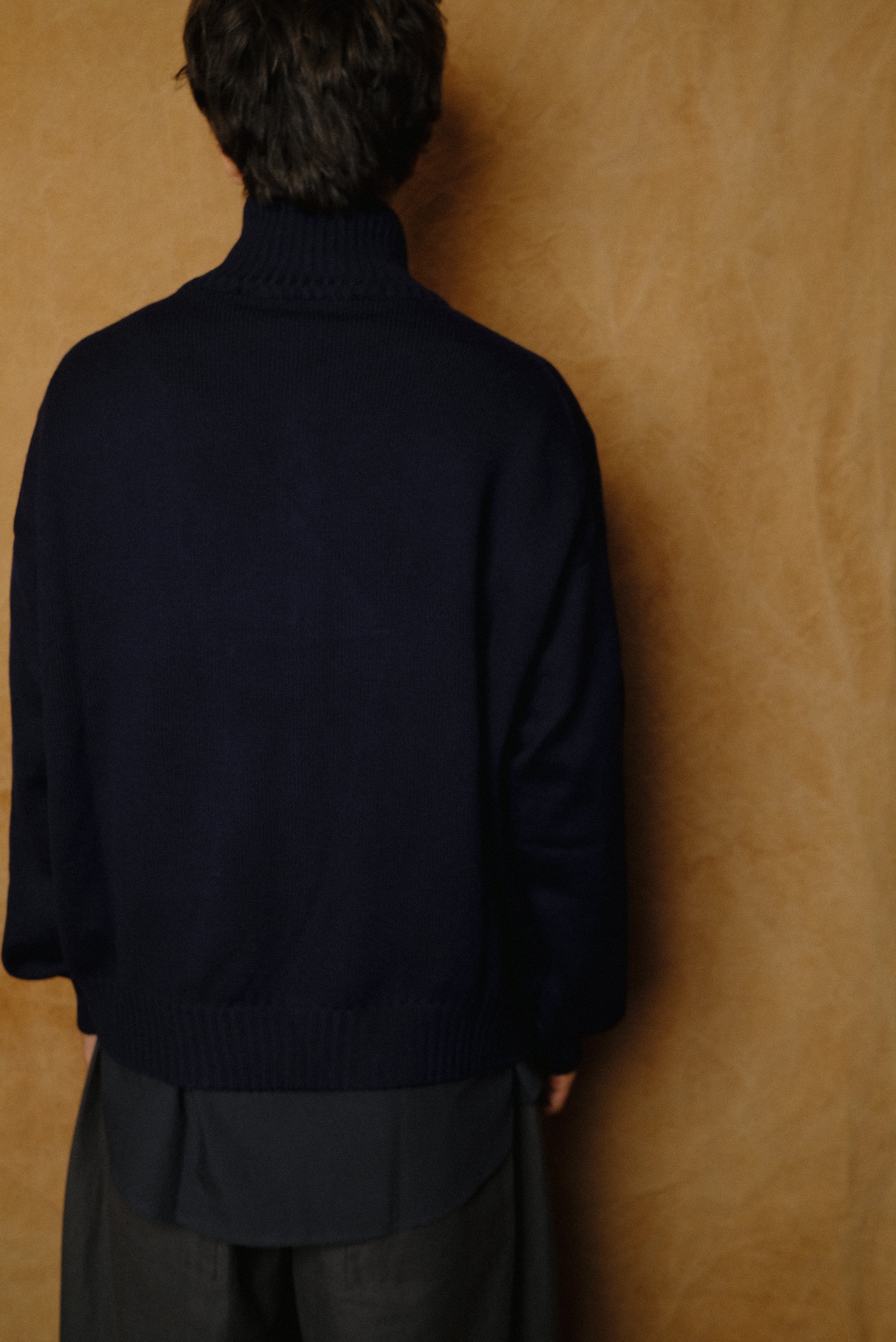 extrafine merino wool double zip in navy