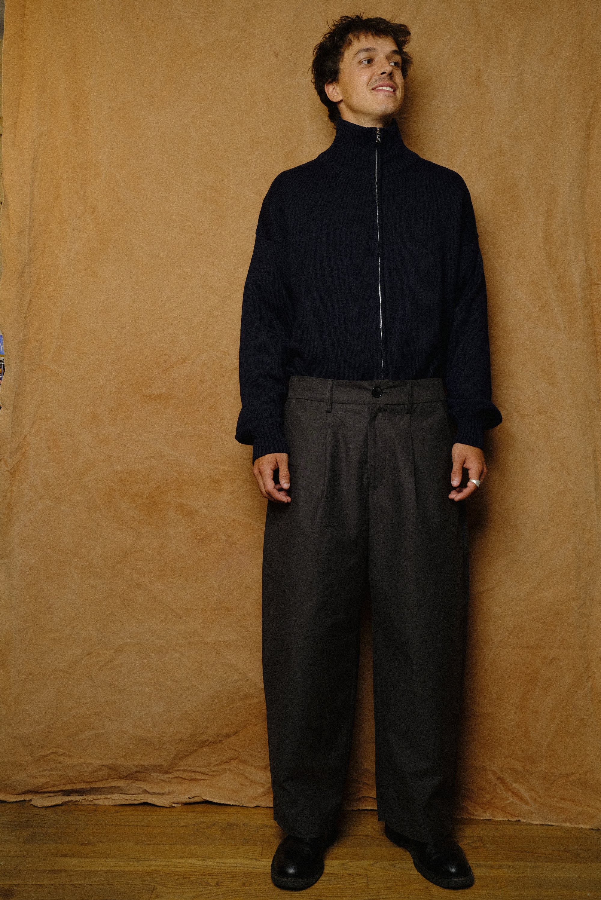 nepped cotton trousers in sumi