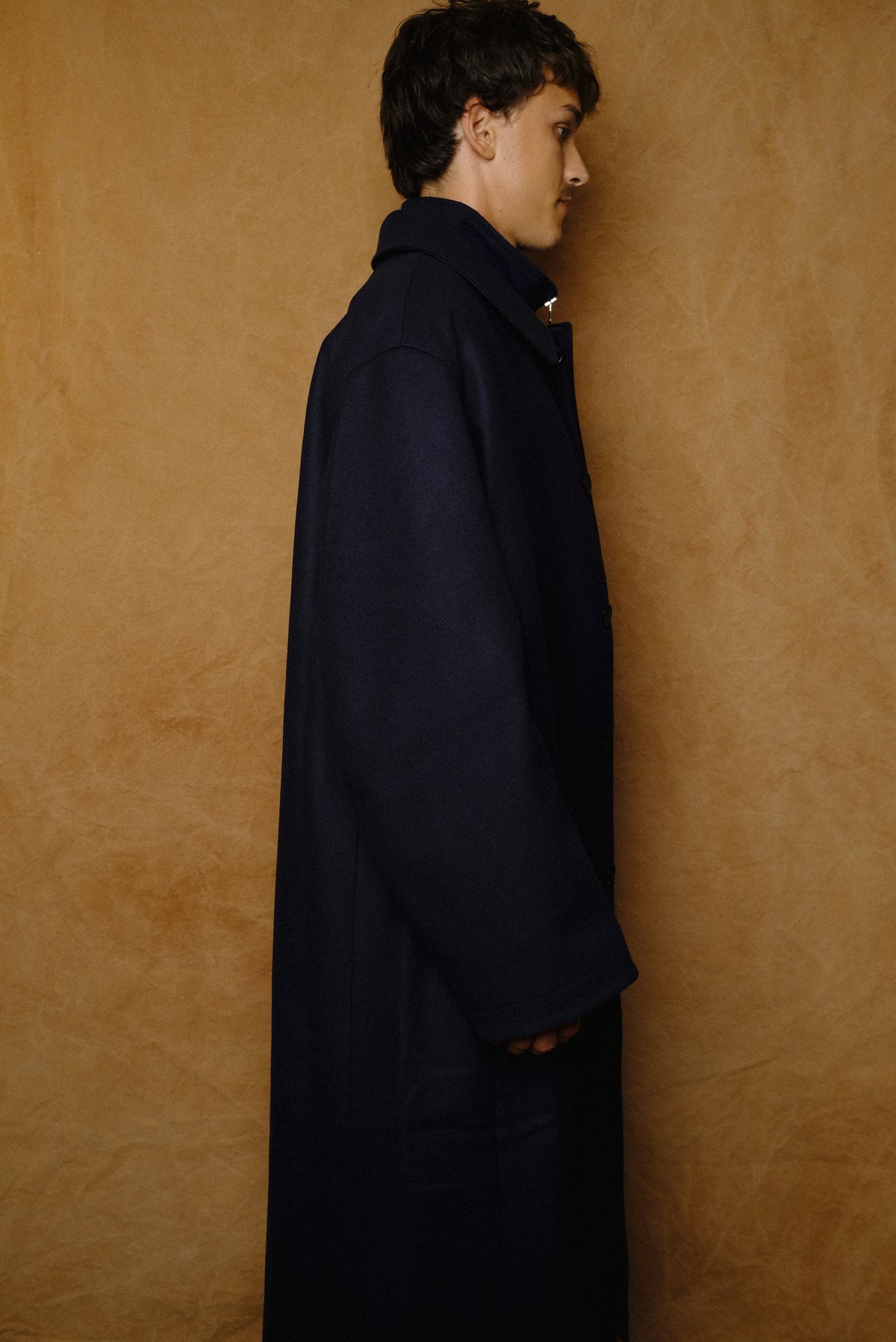 loden wool & cashmere long coat in dark navy