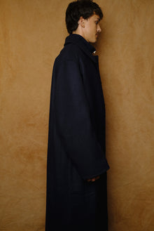 loden wool & cashmere long coat in dark navy