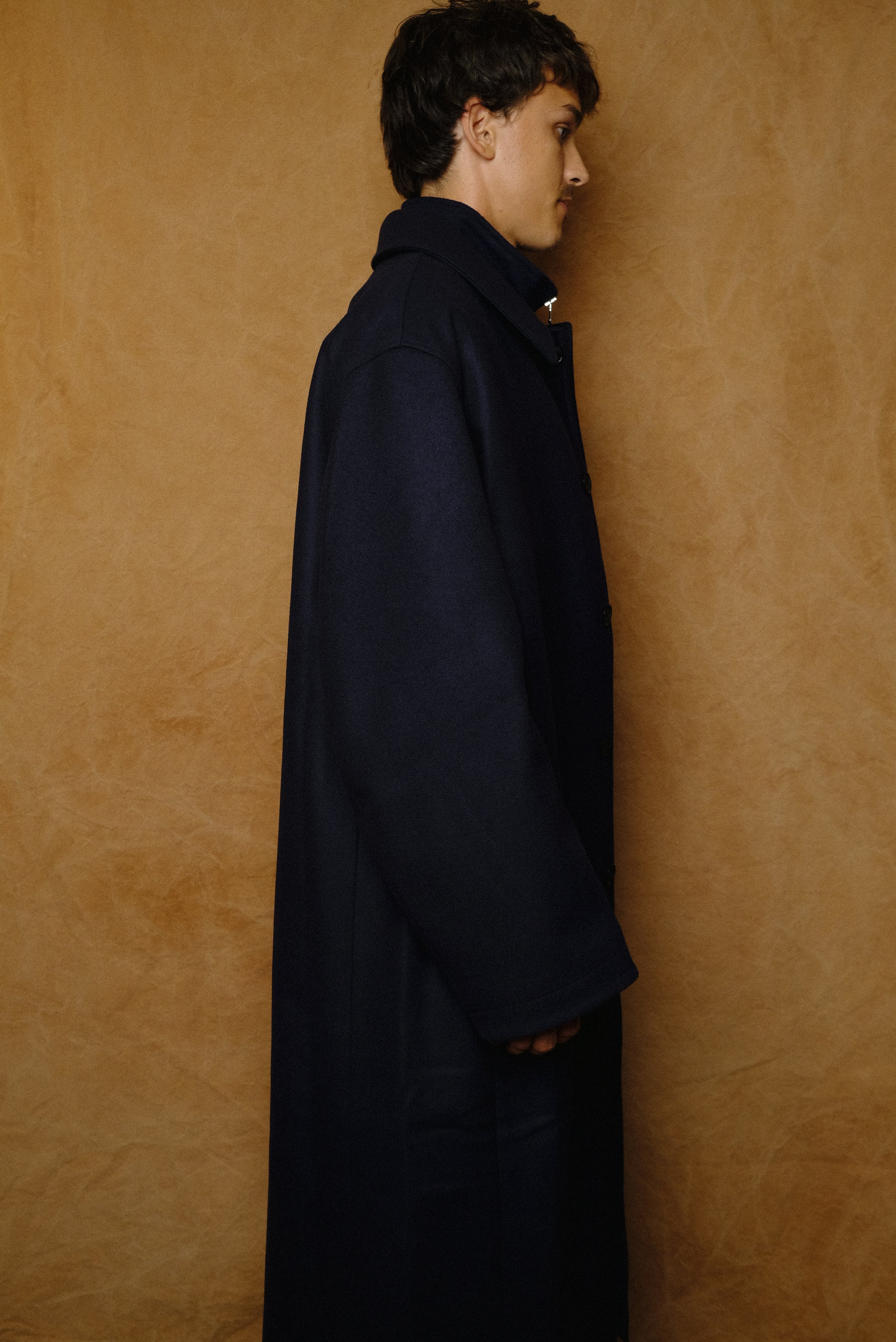 loden wool & cashmere long coat in dark navy
