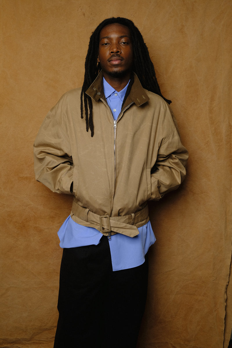 paraffin wax cotton reversible blouson in beige/khaki