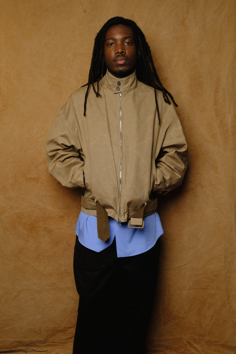 paraffin wax cotton reversible blouson in beige/khaki