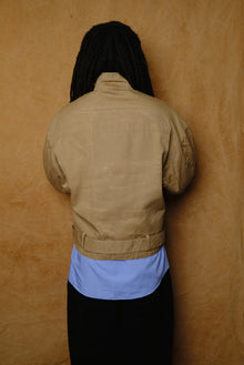 paraffin wax cotton reversible blouson in beige/khaki