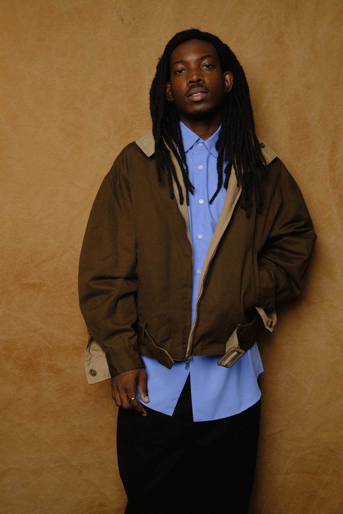 paraffin wax cotton reversible blouson in beige/khaki
