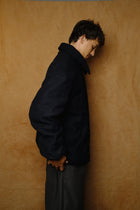 wool gabardine short coat in dark navy