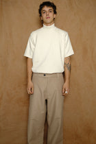 hi-neck shirt in ecru tuck stitch cotton jersey