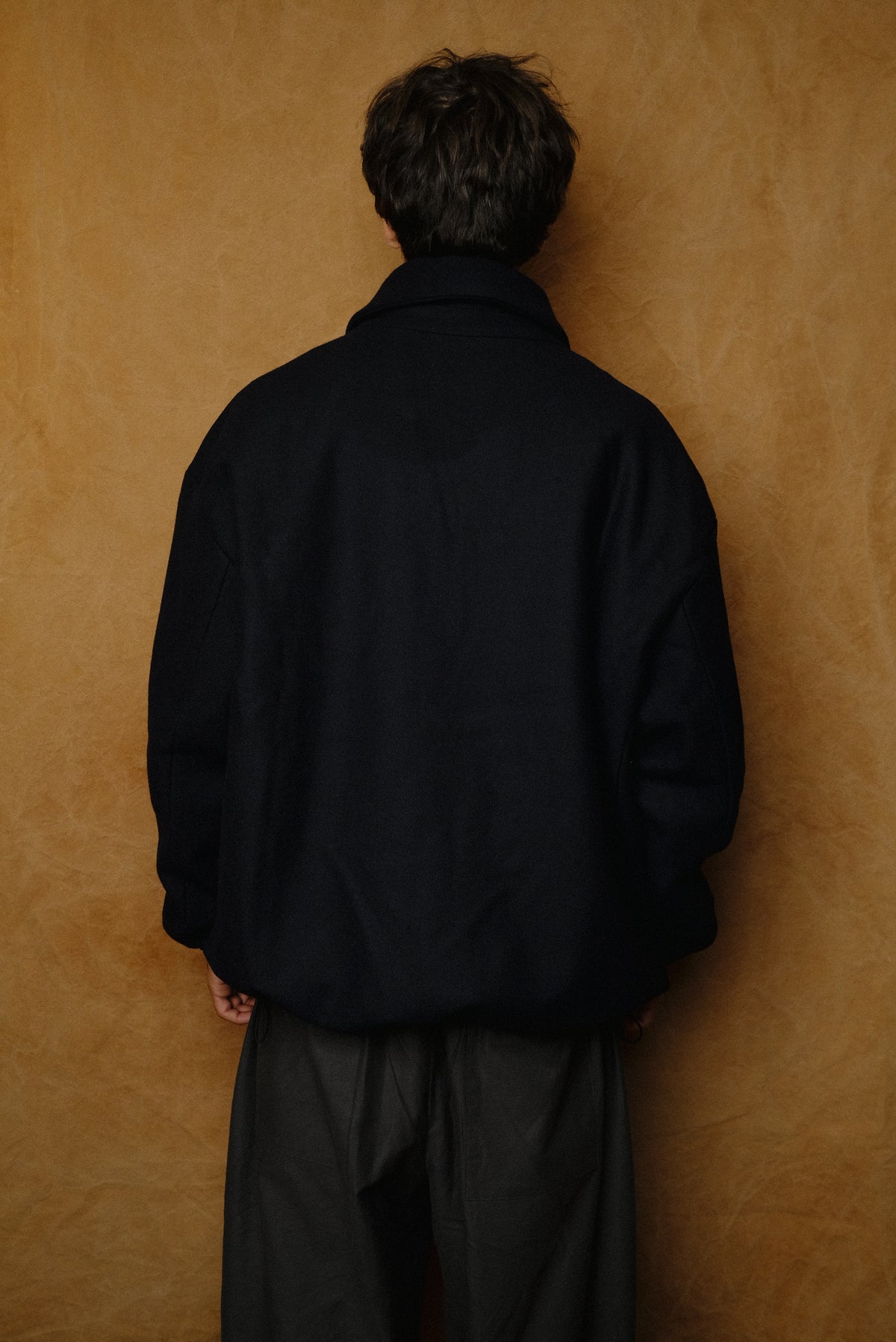 wool gabardine short coat in dark navy