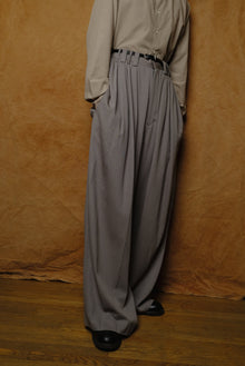 eight tuck high waist trousers in grey