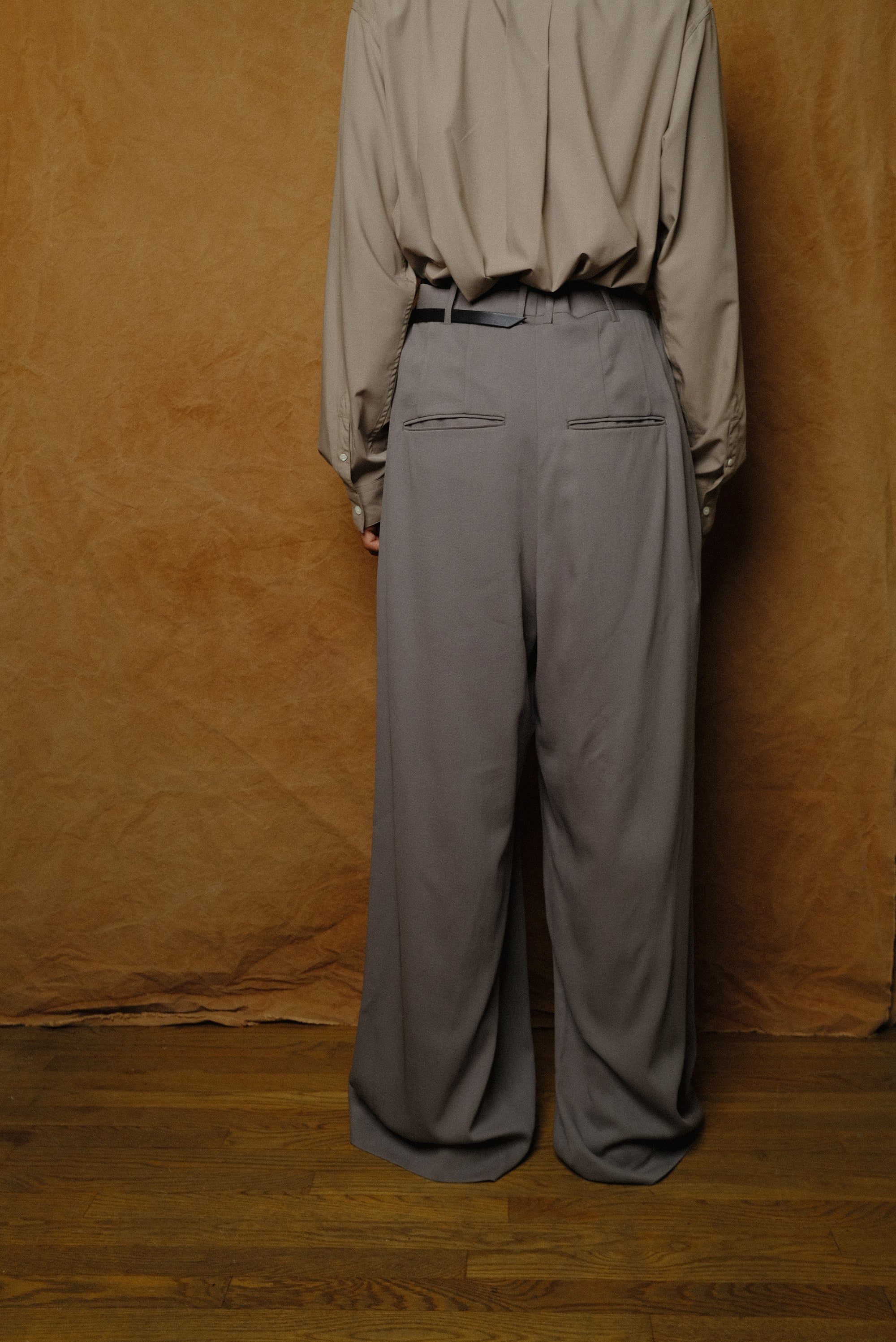 eight tuck high waist trousers in grey