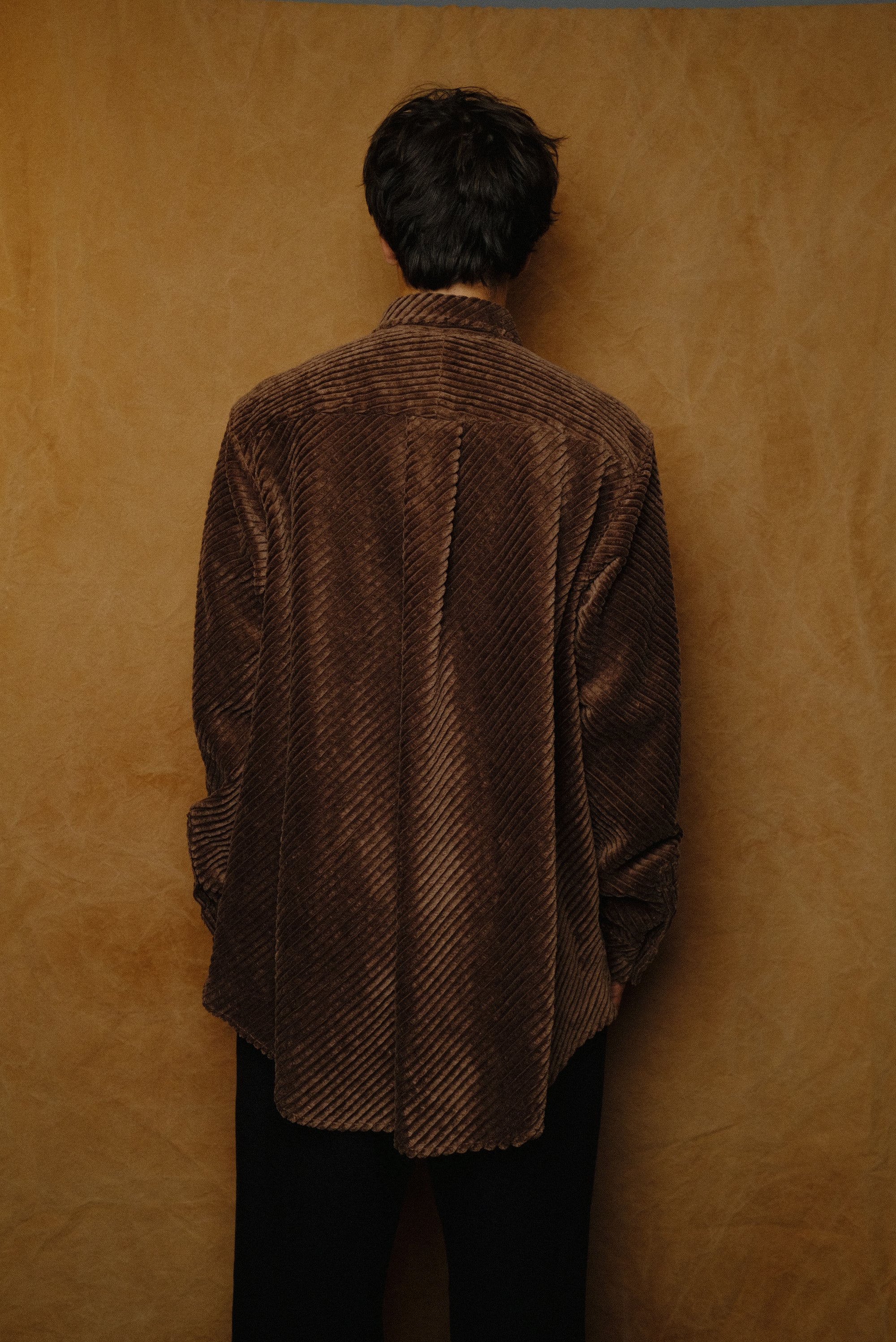 bias cut heavy wale dress shirt in brown