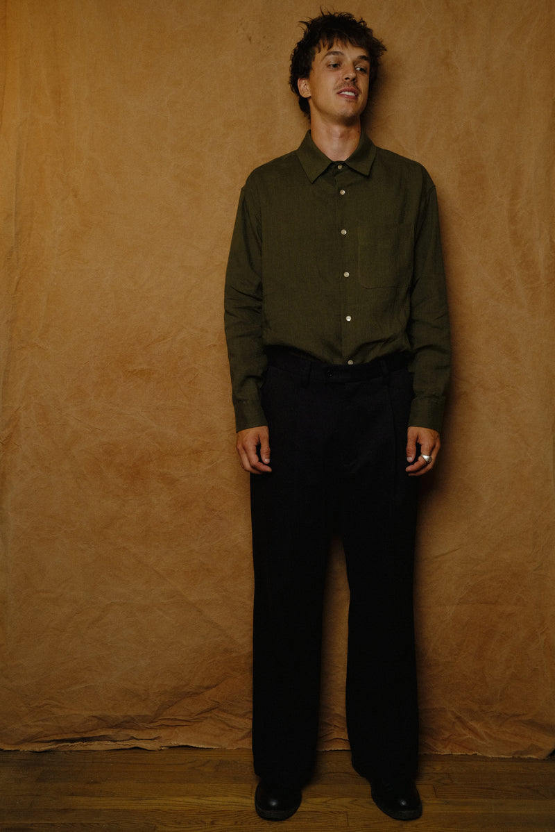 regular hem cotton trouser in black