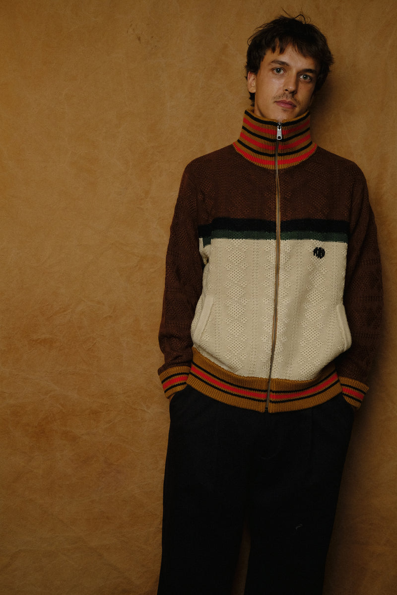 multicolor knitted track jacket in brown