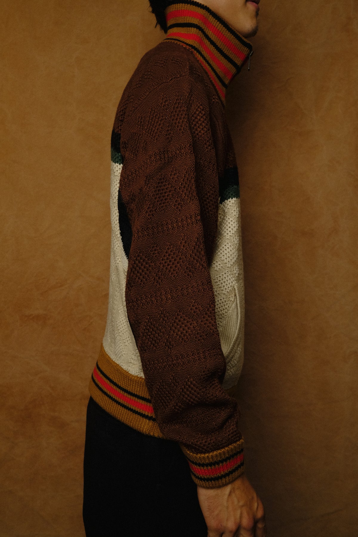 multicolor knitted track jacket in brown