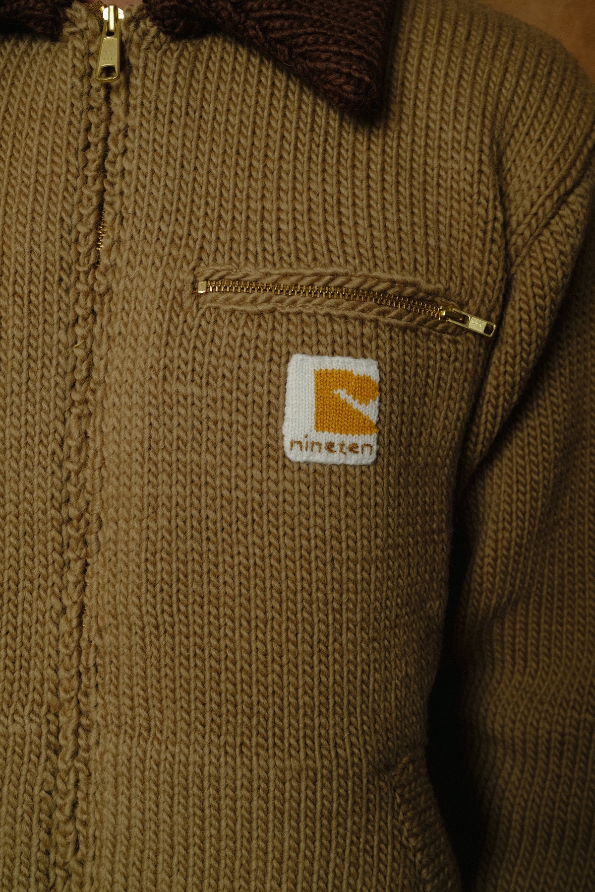home made knitting detroit jacket in tan