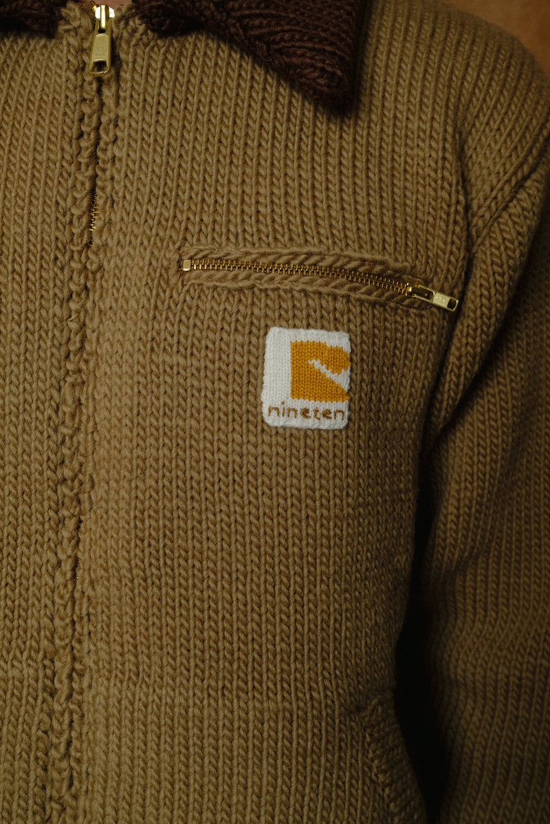 home made knitting detroit jacket in tan