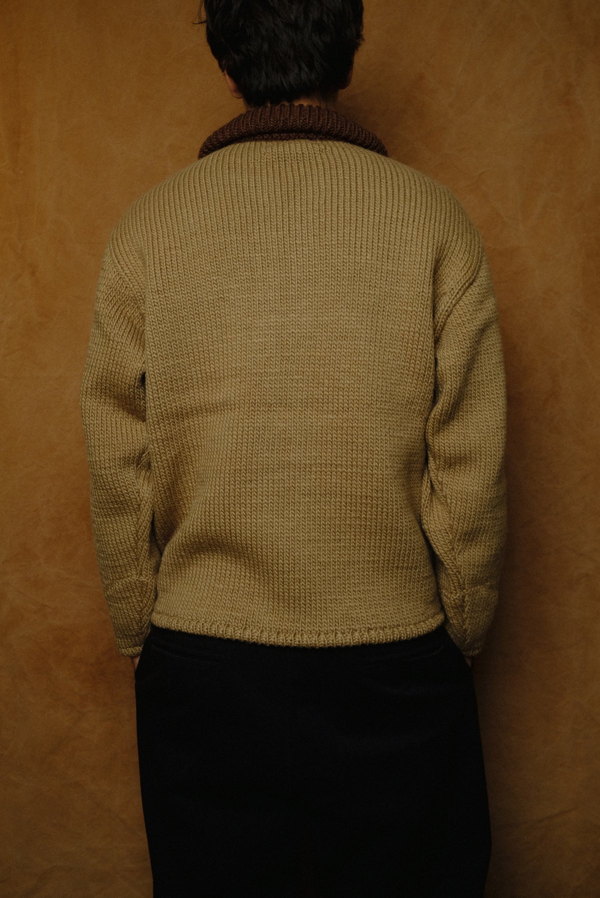 home made knitting detroit jacket in tan