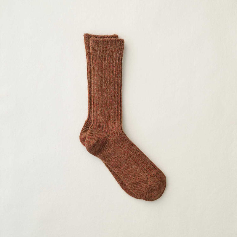 alpaca linen ribbed socks in brick/brown